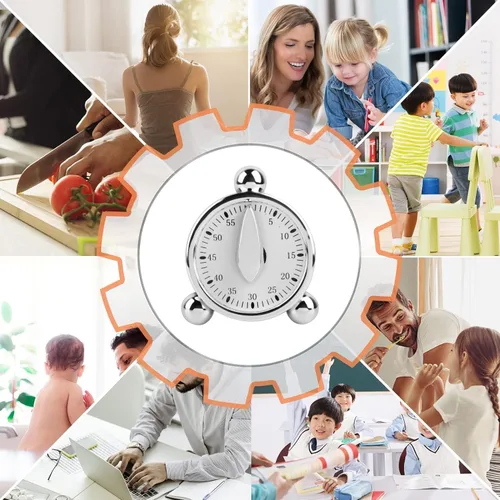 Vista 5 de AYNEFY Temporizador mecánico, cronómetro magnético de 60 minutos con sonido de alarma para cocinar, hornear, gimnasio, entrenamiento, estudiar