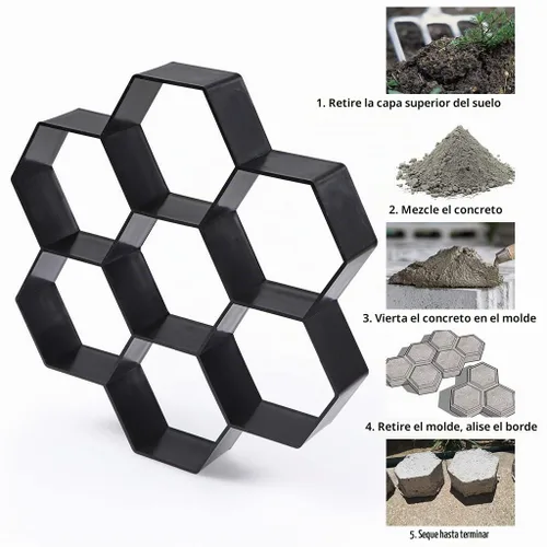 Vista 4 de Skelang Molde Hexagonal para Pavimento, 11.4"×11"×1.7" Fabricante de Senderos Reutilizable, Molde de Pavimento de Concreto y Cemento para Sendero