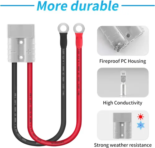 Vista 5 de Cable de conexión rápida de batería de 65 amperios 8AWG de 1.12 pies de desconexión rápida - Kit de enchufe de carga de 12 V resistente