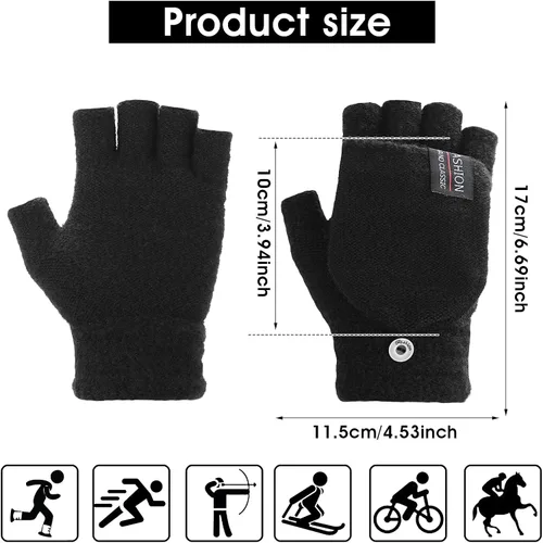 Vista 19 de THINP Guantes sin dedos para mujeres y hombres, guantes de invierno, guantes de lana cálida de punto sin dedos con tapa, guantes convertibles