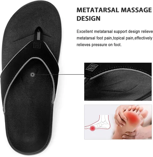 Vista 4 de Sandalias ortopédicas para fascitis plantar para hombres con soporte de arco, sandalias de tanga para interiores y exteriores, para hombres