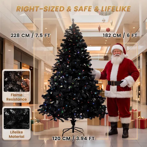 Vista 3 de Árbol de Navidad preiluminado de 7.5 pies, color negro con 500 luces RGB