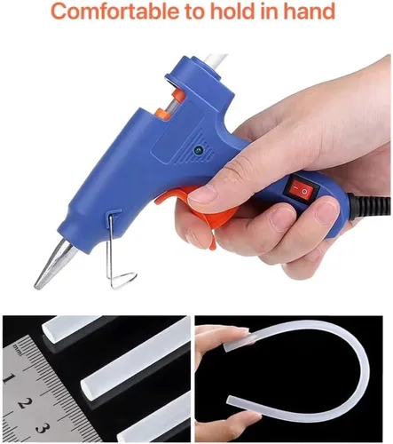 Vista 6 de Pistola de pegamento caliente con 10 barras de pegamento, kit de mini pistola de pegamento de 30 W, para uso escolar de artes y manualidades, Blanco