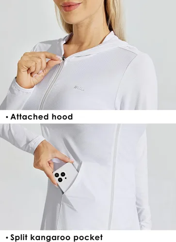 Vista 5 de Willit Chaqueta larga con capucha y protección solar UPF 50+ para mujer, ligera