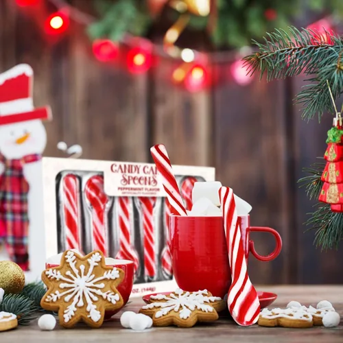 Vista 2 de Cucharas de bastón de caramelo de menta, sin colorantes, paquete de 24 cucharas de chocolate caliente con sabor a menta de Navidad envueltas