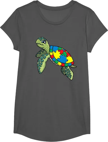 Vista 12 de Turtle Puzzle Pieces for Autism Awareness Kids Women Teacher T-Shirt Asphalt Grey