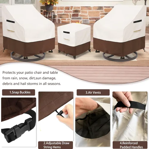 Vista 4 de Cubiertas para juego de muebles de patio Aacabo para 3 piezas de bistró al aire libre, cubierta impermeable 100% para muebles de exterior para 2