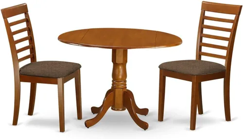 Vista 11 de East West Furniture DLML3-MAH-C - Juego de comedor de 3 piezas que contiene una mesa de comedor redonda con gotas y 2 sillas tapizadas de tela