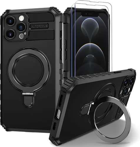 Vista 19 de Funda magnética para iPhone 11 [compatible con MagSafe] con 2 protectores de pantalla de vidrio templado con soporte de anillo, grado militar Azul