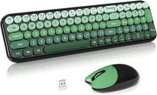 Vista 8 de Combo de teclado y mouse inalámbricos, 2.4 GHz degradado colorido de tamaño completo retro con mouse inalámbrico para PC/computadora