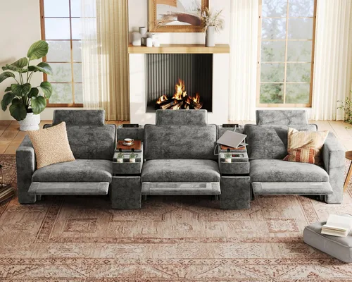 Vista 42 de Sofá reclinable eléctrico de 102.8 pulgadas con reposacabezas, sofá reclinable modular Cloud de gran tamaño con mesa, cajón de almacenamiento