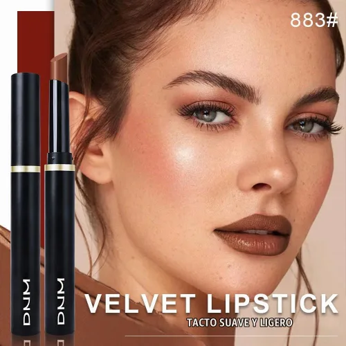 Vista 2 de Lápiz labial mate de terciopelo marrón café, lápiz labial delgado de alta pigmentación, resistente al agua de larga duración para mujeres, regalo