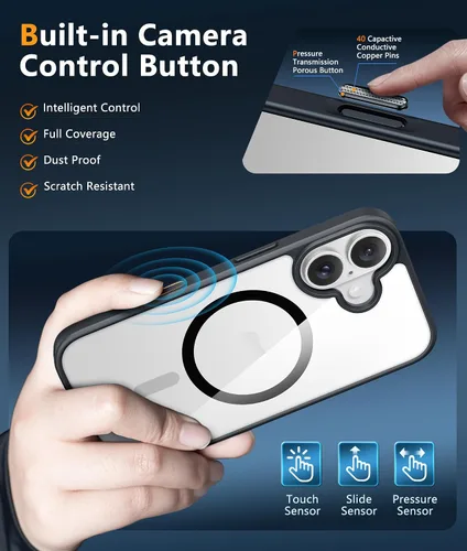 Vista 3 de FNTCASE Funda para iPhone 16: magnética, con soporte de control de cámara, protección contra caídas de grado militar, antiamarilleamiento, a prueba
