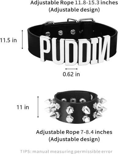 Vista 6 de Gargantilla de Halloween para mujeres y niñas, collar de cuero gargantilla de cuero, pulsera de espigas, accesorios de custume de Halloween