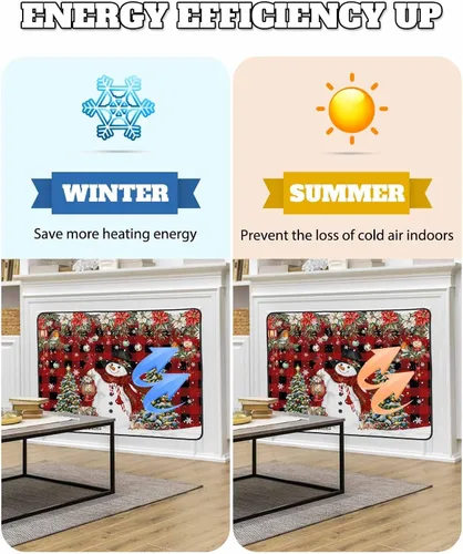 Vista 33 de Cubierta magnética azul para chimenea, detiene la pérdida de calor, pantalla de chimenea para interiores, bolas de gnomos de Navidad, árbol de copo