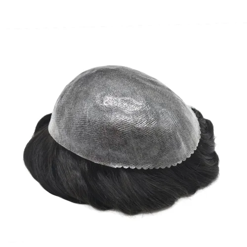 Vista 5 de Mens Toupee Hair System para hombres Piezas de pelo Sistema de reemplazo Poly Skin Toupee para hombres Protesis Capilar Para Hombre 6X8#1 Jet Black