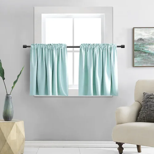 Vista 30 de DONREN Cortinas Cenefas de 20 pulgadas de largo - 2 paneles opacos aislantes térmicos pequeñas cenefas de cortina para baño con bolsillo para barra