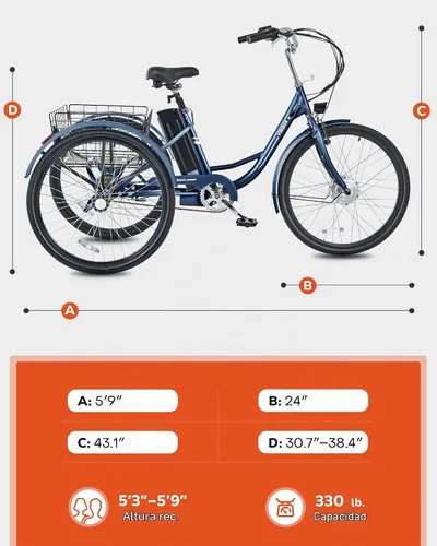 Vista 7 de VIRIBUS Electric Trike for Adults, Adult Electric Tricycle,Single Speed