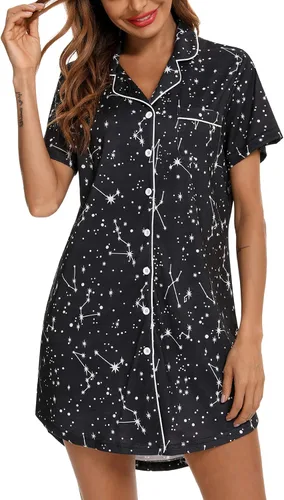 Vista 2 de Camisones para mujer, suave, con botones, de manga largacorta, para dormir, tallas S-XXL