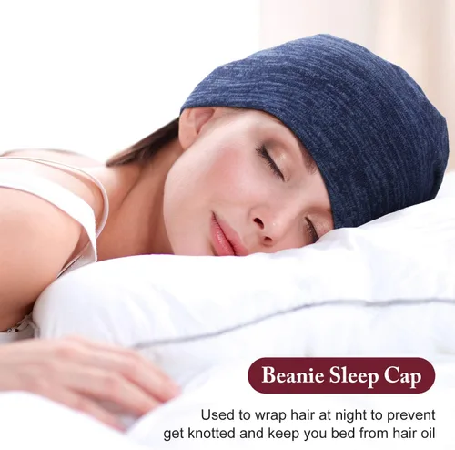 Vista 21 de 4 Pieces Satin Lined Beanie Cap Satin Sleep Lined Hat Slouchy Beanie Hat Night Silk Hair Cap for Women Men