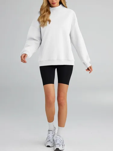 Vista 3 de Trendy Queen Sudaderas de gran tamaño para mujer, cuello alto, manga larga, sudaderas con capucha para otoño, ropa 2024