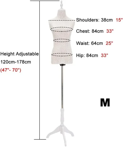 Vista 2 de White Dress Form Female Mannequin Torso, Manikin with Wooden Tripod Stand Adjustable Height 47 Inch - 70 Inch for Sewing Clothing Dress Display