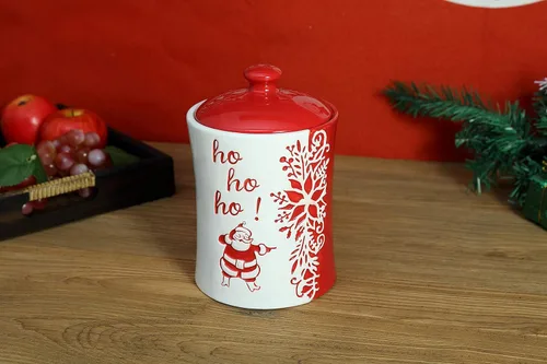 Vista 5 de Stephanie Imports Ho Ho Ho! Tarro de galletas de cerámica con temática navideña para vacaciones de invierno
