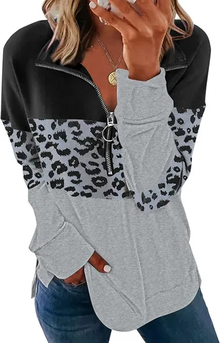 Vista 13 de KINGFEN Sudadera de manga larga con cremallera de un cuarto para mujer