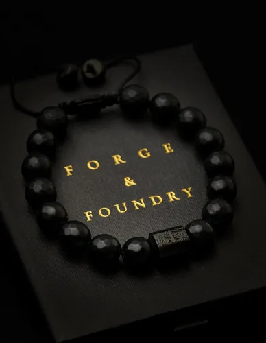 Vista 2 de Forge & Foundry Pulsera de cuentas para hombre, ajuste totalmente ajustable, ónix negro, hematita plateada, jaspe, joyería refinada hecha a mano