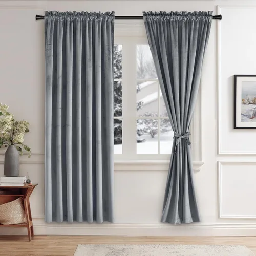 Vista 21 de JIUZHEN Cortinas de terciopelo beige de 63 pulgadas de ancho x 63 pulgadas de largo, cortinas de terciopelo retro suaves con bolsillo para barra