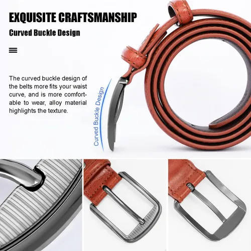 Vista 3 de FIORETTO Cinturones de cuero genuino para hombre, cinturones de vestir de doble costura, diseños clásicos y modernos para trabajo, negocios y casual