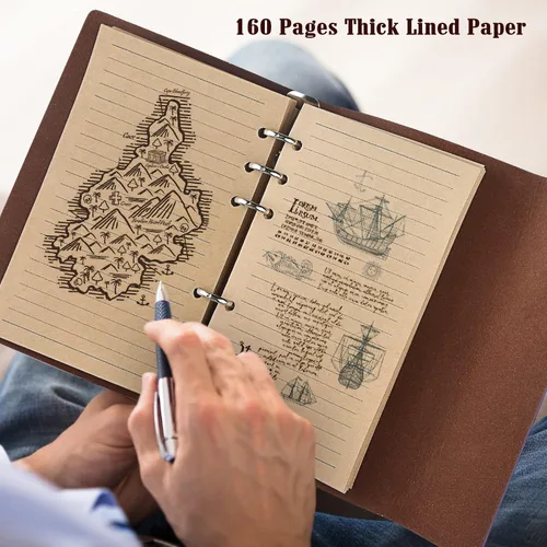 Vista 4 de Paquete de 7 cuadernos, diario de viaje de cuero PU recargable para escribir, diarios a granel para mujeres y hombres, regalos para estudiantes