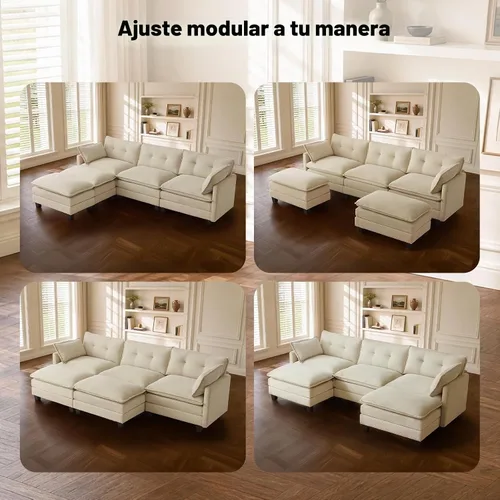 Vista 7 de Amsleekey Sofá Seccional Modular, 111.5" en Forma de U de Pana Cómodo Sofás Seccionales para Sala de Estar, Sofás Nube de 3 Plazas con 2 Otomanas