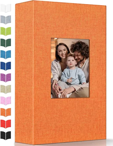 Vista 35 de Álbum de fotos Artfeel 4x6 con 100 bolsillos, álbumes de fotos deslizables, libro de memorias con cubierta de lino y ventana frontal, libro de fotos