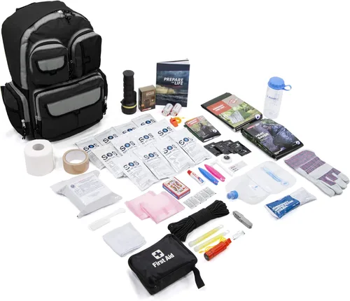 Vista 3 de Solo Series Complete - Kit de supervivencia de 72 horas para 1 persona con alimentos, agua, guía de emergencia, mochila negra y equipo esencial