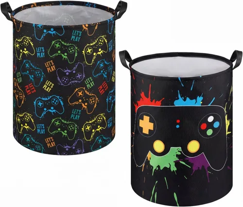 Vista 7 de Zhehao 2 Piezas Cesta de Ropa Sucia Gamer para Niños Cesta de Ropa Sucia para Niños Decoración de Habitación Gamer Cesta de Almacenamiento Gaming