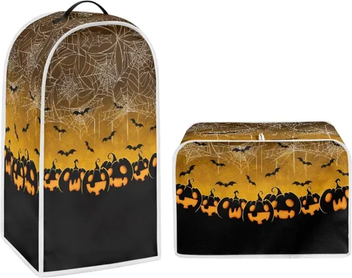 Vista 50 de Juego de fundas para tostadora y licuadora, árbol de gato negro, calabaza, casual, lavable, para cafetera, accesorios de cocina, Halloween, pequeño