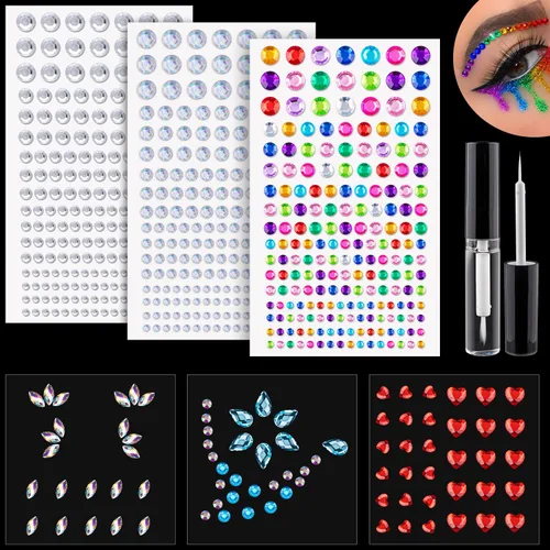 Vista 7 de 3940 calcomanías de diamantes de imitación de 3/4/5/6/0.315 in transparentes + láser autoadhesivas para la cara, joyas de cristal para el cuerpo
