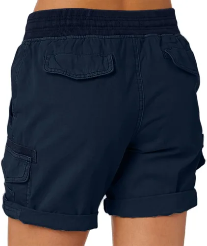 Vista 3 de Womens Knee Length Linen with Pockets Casual Loose Drawstring Bermuda Sports High Rise Active Shorts Trousers Pants Navy
