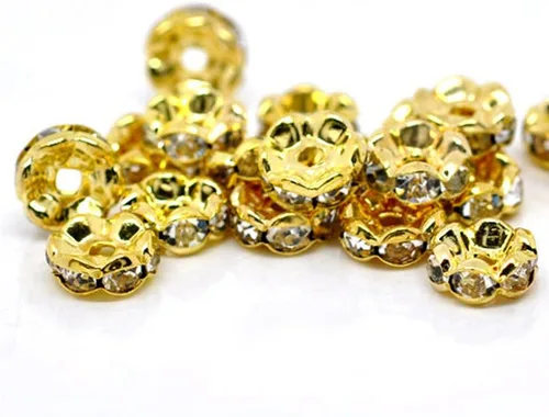 Vista 19 de RUBYCA 100 unidades de cuentas espaciadoras redondas estilo Rondelle en tono dorado de 10 mm, cristal checo AB blanco