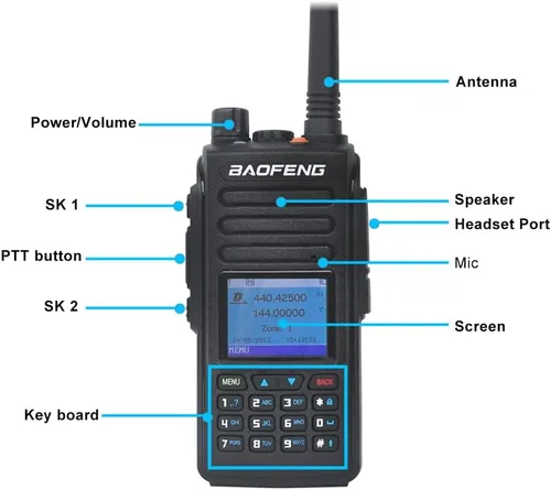 Vista 3 de Baofeng DM-1702 con GPS 5W Digital y Analógico Radio bidireccional Banda dual y modo dual DMR Walkie Talkie Ranura de tiempo dual Tier I y II DM1702