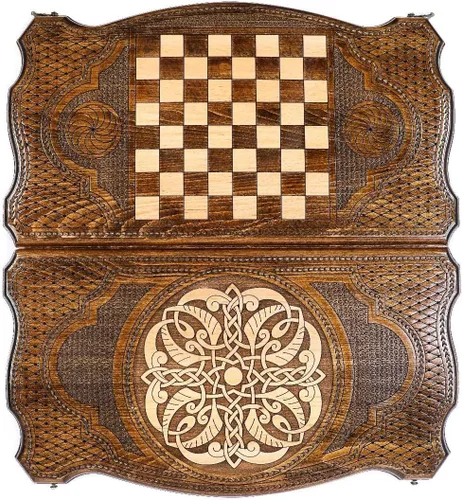 Vista 6 de WOODEN BACKGAMMON set BOARD GAME Armenian backgammon Nardi Nardy checkers chess carving flowers Ornament handmade gift walnut wood table game