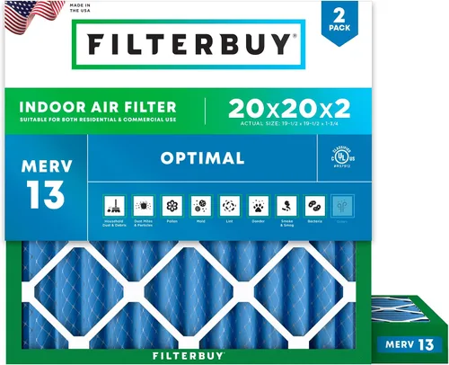 Vista 65 de Filterbuy Filtro de aire MERV 13 de 8 x 14 x 1 pulgadas, protección óptima contra el humo y la alergia (paquete de 2), filtros electrostáticos