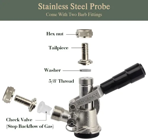 Vista 3 de Keg Coupler, Sankey D Tap with 304 Stainless Steel Probe, Keg Coupler D System with Black Handle & Hose Clamp, D Style,Sankey D Tap for 5/16" ID