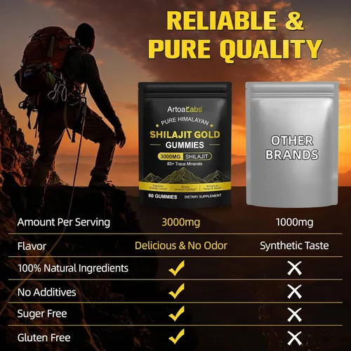 Vista 7 de Gomitas Shilajit para hombres y mujeres, gomitas puras de oro Shilajit del Himalaya ricas en Ashwagandha, Gokshura con más de 85 oligominerales