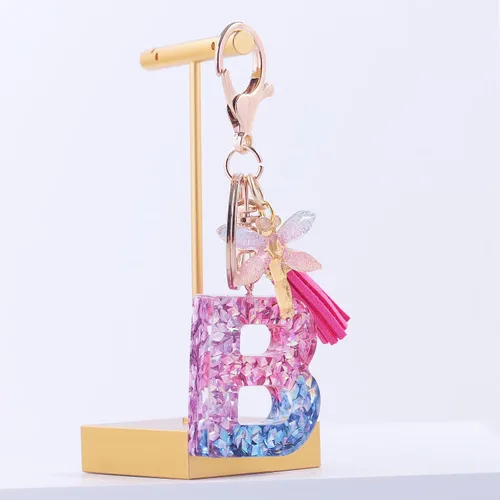 Vista 2 de SELOVO Llavero multicolor con letra mayúscula para mujeres y niñas