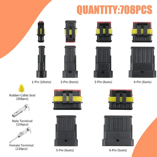 Vista 3 de 708 piezas 43 kits de terminales de conectores eléctricos impermeables para automoción, 39 piezas de herramientas de liberación de pines de conector