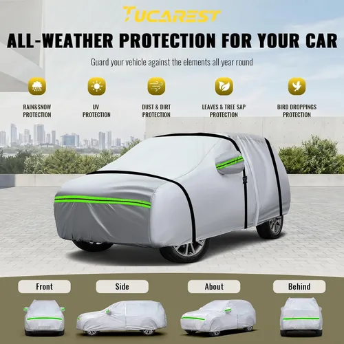 Vista 4 de TUCAREST - Funda de auto completa de 6 capas de alta calidad, diseño de cremallera de carcasa dura, impermeable, resistente a la intemperie