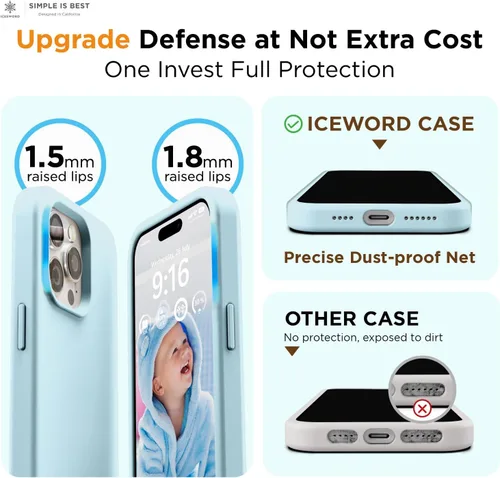 Vista 3 de IceSword Funda compatible con iPhone 15 Pro Max – Luz protectora Slam, suave antiarañazos, pastel lindo [a prueba de golpes] 6.7 pulgadas 15PM Azul