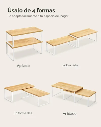 Vista 7 de SONGMICS Estante organizador de gabinete, juego de 4 estantes de encimera de cocina, almacenamiento de cocina, estante de especias, apilable